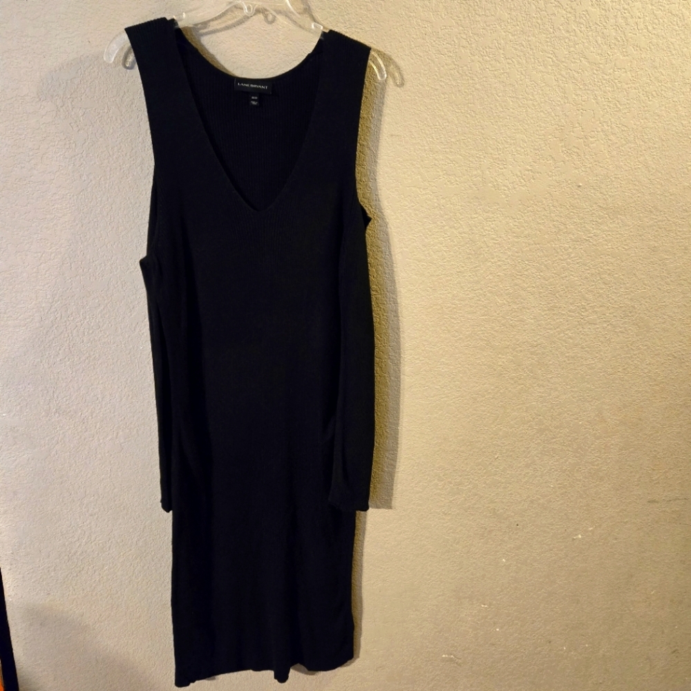 Lane Bryant Womens Black Long Sleeve Cold Shoulder V Neck Sweater Dress 18/20